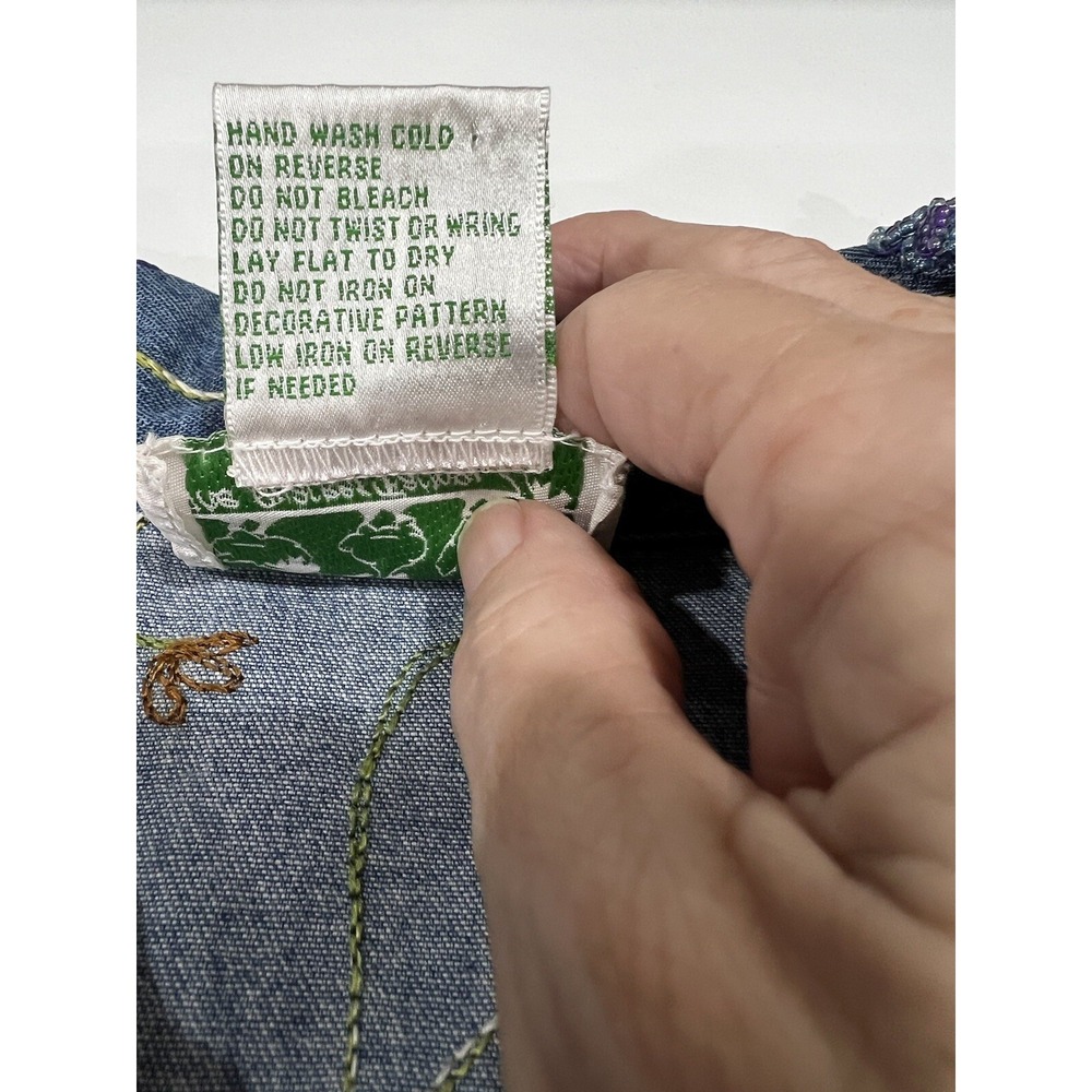 QUACKER FACTORY  Cotton Beaded Denim Jean Jacket Butterflies Embroidered Size 1X - Picture 6 of 16